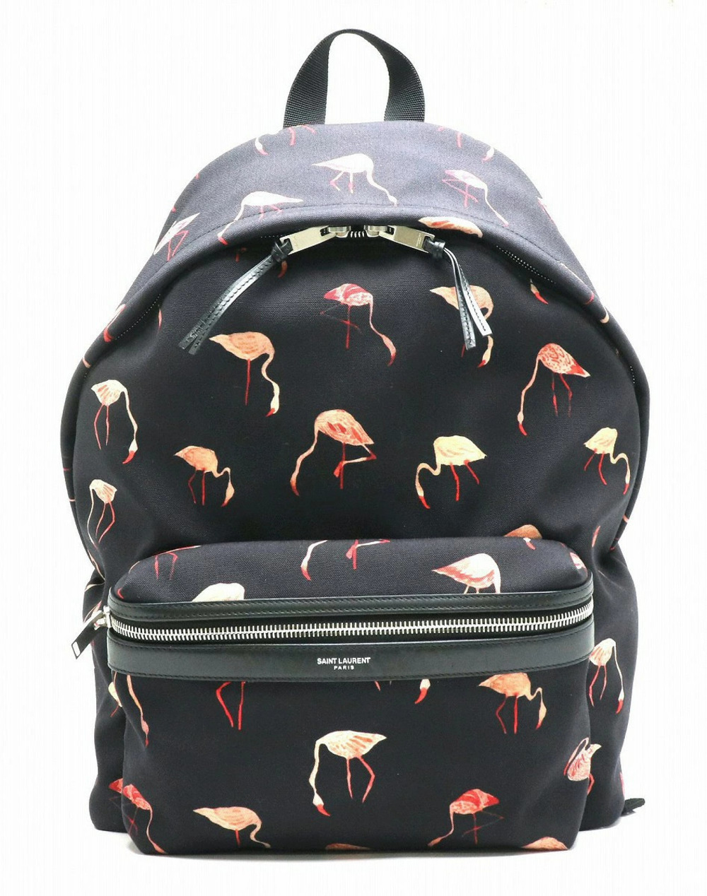 SAINT LAURENT PARIS Backpack Flamingo Leather Canvas Black Dark Navy Blue